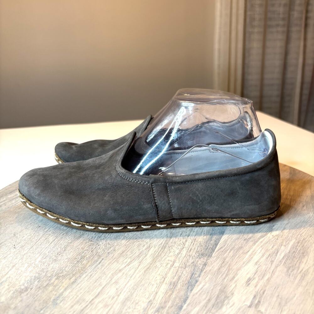 Atlantis Handmade Gray Nubuck Leather Loafers Flats Artisan Slip On Turkey 8.5